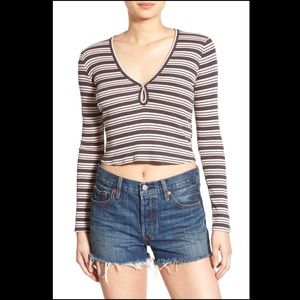 Chloe & Katie Long Sleeve Striped Crop Tee